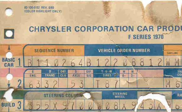 Chrysler build sheet codes #1